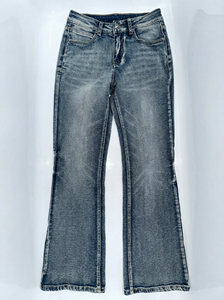 Jeans en denim pour femmes, style streetwear vintage, <span class=keywords><strong>taille</strong></span> <span class=keywords><strong>haute</strong></span>, micro-flare, délavé, déchiré, coupe ajustée, détails usés, OEM ODM - Product Image 5