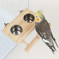 Mangeoire suspendue pour oiseaux de cage, mangeoire pour perroquets, bol à nourriture et à eau, support en bois, fixation de cage en acier inoxydable, double coupelle avec pince