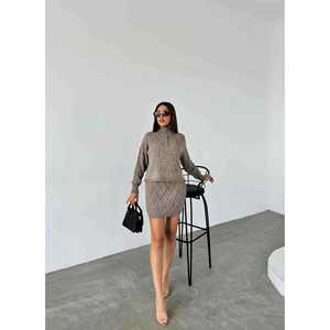 Visa Zip-up <b>Knit</b> Skirt Set Women's <b>Sweater</b> Skirt S Size Diamond <b>Cable</b> <b>Knit</b> Pattern Cozy Winter Outfit - Product Image 3