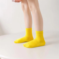 Chaussettes en coton de haute qualité pour enfants, jeunes, couleurs unies, blanc, jaune, bonbon, position du logo inférieur