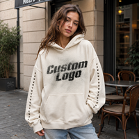 Sweat à capuche unisexe OEM surdimensionné en molleton épais, délavé à l'acide, avec imprimé lettres stencil et manches cloutées, style streetwear
