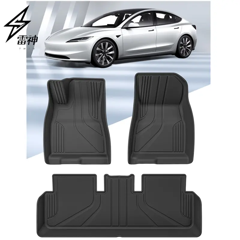 ที่กําหนดเองเสื่อเท้าอุปกรณ์ตกแต่งภายใน TPE เสื่อลําต้น 4 ชิ้นโลโก้ขายส่งรถพรมปูพื้นภูเขาสําหรับ Tesla 2024 รุ่น 3