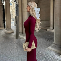 Damen Rollkragen Langarm Meerjungfrau Maxikleid Einfarbig Polyester Jersey Herbst Winter Kleid Maßanfertigung OEM ODM