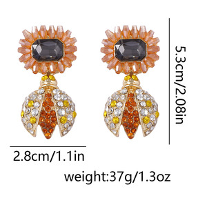 Exquis lumière luxe d'occasion robuste fleur de tournesol Animal abeille plein diamant alliage dames boucles d'oreilles quotidiennes - Product Image 2