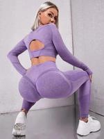 Nouveautés : Ensemble de sport sans couture à manches longues pour femme, taille haute, grande taille, avec logo personnalisé, pour yoga et fitness