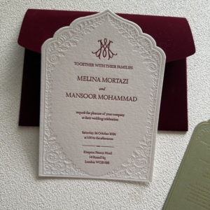 Elegant Embossed Wedding Greeting <b>Card</b> Gold Building Design Offset Printing Coated Paper Velvet Envelope Custom Logo Details - Product Image 3