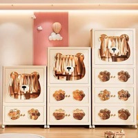 Armoire de rangement pliable à thème ours mignon, double porte, en plastique épaissi, capacité 35L, pour chaussures, vêtements et garde-robe à domicile