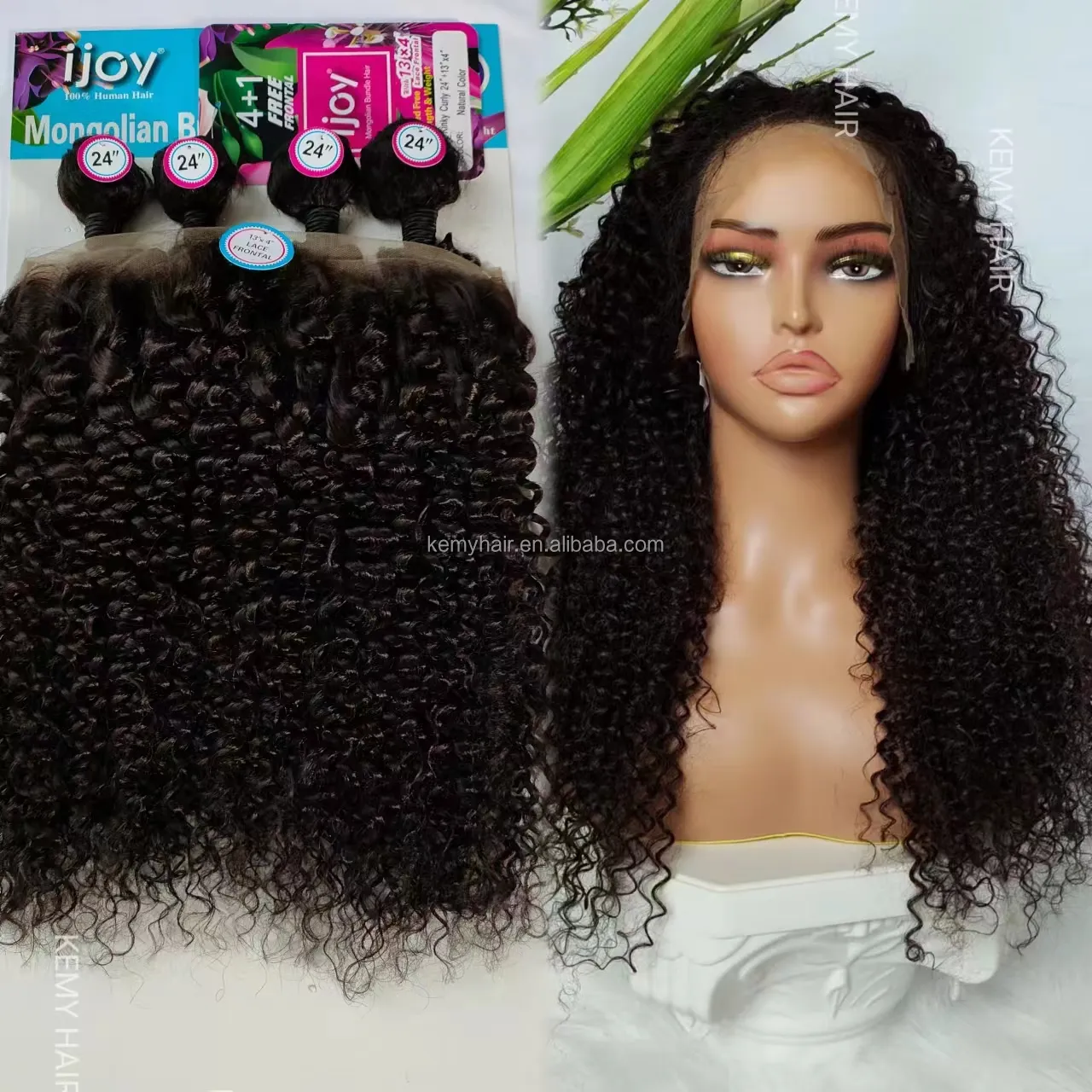 Grosir rambut KEMY Set bundel rambut campuran 13*4 & 6*4 wig renda depan HD warna alami wig campuran manusia untuk WANITA HITAM