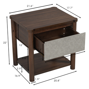Modern Nightstand With <b>Drawer</b> <b>Walnut</b> Finish Set Of 2 For Bedroom Living Room - Product Image 2