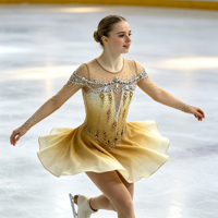 Robe de patinage artistique à paillettes dorées dégradées avec strass, manches longues et jupe en maille pour enfants et adultes, performance de patinage sur glace