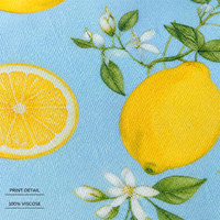 Lot de tissus 100 % viscose imprimé citron, jaune agrumes et bleu ciel, pour rideaux de cuisine, nappes et articles de maison fantaisie