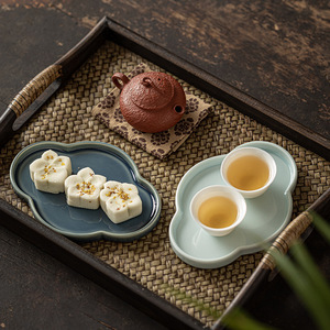 Plato de cerámica chino para aperitivos, forma irregular, plato de porcelana para frutas, para ceremonia del té, estilo retro de lujo - Product Image 1