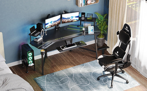 Lampes à LED Bureau de <span class=keywords><strong>studio</strong></span> en forme d'aile avec plateau pour clavier Support pour moniteur Double casque Cintre Porte-gobelet Bureau de jeu
