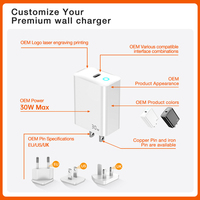 Cargador de pared PD 30W GaN PPS con cable de carga tipo C de alta velocidad, adaptador de cargador rápido Mini USB, función QC3.0 incluida, 1 unidad
