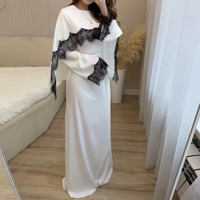 Robe longue élégante Loriya 2026 pour femmes musulmanes, avec dentelle et manches cape, idéale pour l'Aïd et le Ramadan