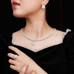 African indian dubai bridal wedding gifts for women 3carat pear cut diamond white gold necklace earrings ring bridal set