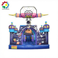 Structure gonflable combinée avec toboggan, écologique, pour locations commerciales, château gonflable de football, panier de basket-ball, zone d'escalade