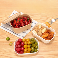 Bol carré en papier kraft personnalisé bol à salade à emporter bol en papier déjeuner avec couvercle en papier plastique PP PET