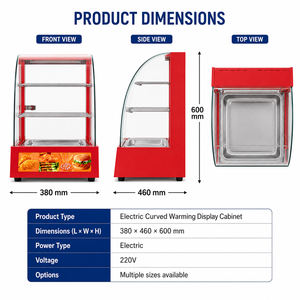 Vitrina Eléctrica Curva con Calefacción, Mostrador Calentador de Alimentos de Acero Inoxidable de 2 Niveles para Snacks, Panadería y Cafetería - Product Image 3