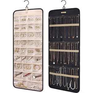 Double-Sided Hanging Jewelry Storage <b>Roll</b> with Metal Hook for Earrings Necklace Ring Other Jewelry Pieces - Product Image 1