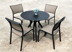 Bộ bàn ăn ngoài trời bằng thép và 4 ghế xếp chồng được, bộ bàn ghế sân vườn bằng nhôm - Product Image 5