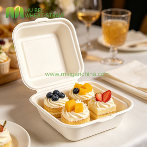 Boîte à clapet carrée 6x6 pouces en bagasse, jetable, pour gâteaux, burgers, frites, contenant alimentaire écologique - Product Image 1