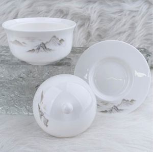 Premium Ceramic Cover <b>Bowl</b> <b>With</b> Round Knob <b>Lid</b> Underplate Custom Print Porcelain Soup <b>Bowl</b> Catering Supply - Product Image 6