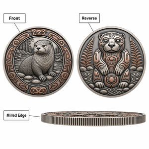 Pièce de monnaie commémorative 3D en relief personnalisée en gros, motif Otter de la <span class=keywords><strong>rivière</strong></span>, finition antique, pièce de défi, cadeau souvenir, fabrication OEM ODM - Product Image 4