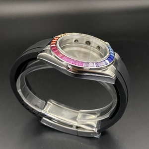Montre avec boîtier en acier de 39 mm, <span class=keywords><strong>lunette</strong></span> sertie de diamants colorés, chronographe VK63, bracelet en caoutchouc à motif <span class=keywords><strong>bois</strong></span> - Product Image 4