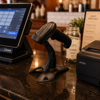 Lecteur de codes-barres 2D portable filaire, lecteur de codes QR avec port USB et support de bureau pour POS