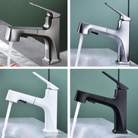 Robinet de lavabo de salle de bain moderne à poignée unique et à trou unique, en laiton gris canon, avec bec extractible, mélangeur d'eau chaude et froide, avec noyau de valve en céramique