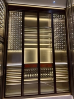 Armoire à vin en chêne massif en acier inoxydable or rose sur mesure, rétroéclairée par LED, avec verre trempé, design moderne, température constante