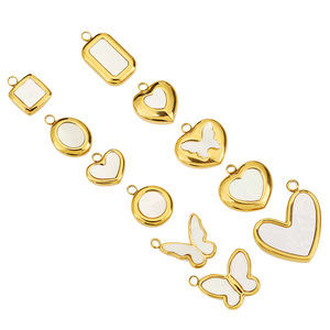 Stainless Steel 18K Gold Plated Heart Butterfly Square Inlaid Shell Pendant For <b>Bracelet</b> Making DIY Jewelry Accessories - Product Image 5