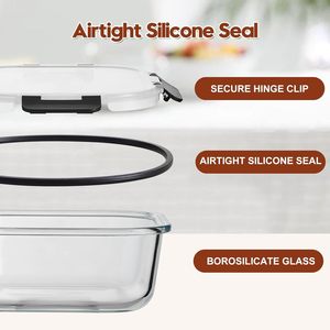 4個セット ガラス製食品保存容器 蓋付き 気密漏れ防止、積み重ね可能、食器洗い機、冷凍庫、オーブン、電子レンジ対応 BPAフリー - Product Image 4