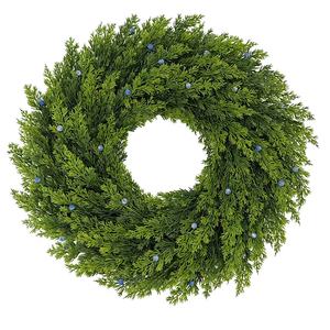 พวงหรีดพลาสติกทรงบ็อกซ์วูดขนาด 24 นิ้ว สไตล์ฟาร์มเฮาส์ สำหรับตกแต่งภายนอกประตูหน้า/หน้าต่าง ใช้ได้ทุกฤดู (สีเขียว จีน) - Product Image 1