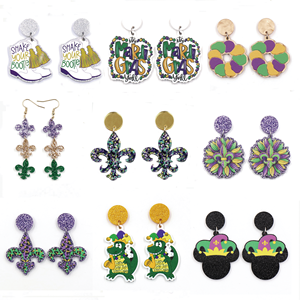 Mardi Gras <strong>Stainless</strong> <strong>Steel</strong> Earrings Acrylic Glitter Laser Cut UV Printed Wholesale <strong>Jewelry</strong> Woman - Product Image 6