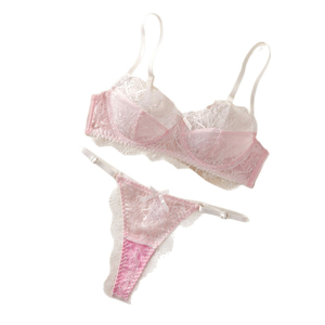 Ensemble de <span class=keywords><strong>soutien</strong></span>-<span class=keywords><strong>gorge</strong></span> en dentelle florale rose et blanche, maille transparente, bretelles réglables, nœud décoratif, lingerie sexy pour femmes, douce et respirante - Product Image 5