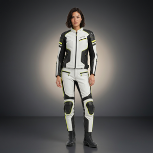 Women's White Black Leather Motorcycle Racing <b>Suit</b> Breathable <b>Full</b> <b>Body</b> Protective Riding Gear Set - Product Image 1