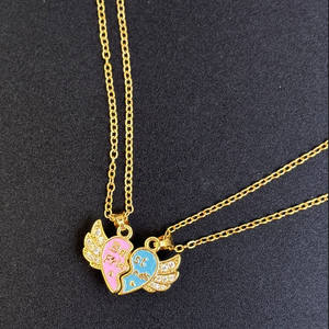 Regalo per la <span class=keywords><strong>migliore</strong></span> amica dolce sorella AAA zircone Micro ali pavimentate rosa blu smalto cuori <span class=keywords><strong>migliore</strong></span> <span class=keywords><strong>amico</strong></span> BFF collana - Product Image 1