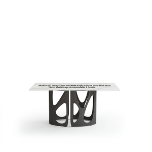 โต๊ะอาหารทันสมัยขนาด 63 นิ้ว หน้าโต๊ะหินสังเคราะห์สีขาว ขาเหล็กสีดำ รองรับได้ 6 คน - Product Image 1