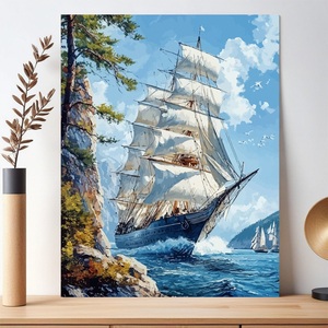CHENISTORY Kit Pittura a Numeri Paesaggio Marino per Adulti, Tela Numerata con Colori Acrilici per Decorazione Murale e Regalo - Product Image 2