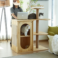 Arbre à chat en bois en gros avec condo double niveau, poteau à gratter en sisal durable, finition huile de cire de bois, mobilier d'escalade pour chat