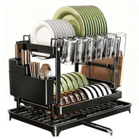 Égouttoir à vaisselle métallique de cuisine, support de rangement pour assiettes, égouttoir à vaisselle à deux niveaux en fil métallique