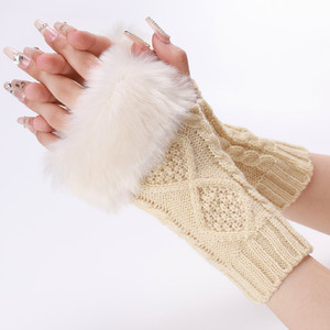 Gants d'hiver en coton/élasthanne jacquard respirants <span class=keywords><strong>Diamond</strong></span> Opera Mao Mao pour femmes, manches artificielles tricotées, chauds pour le ski et le quotidien, protège-poignets et bras - Product Image 2