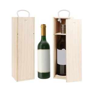 Caja de Madera para Vino, Rectangular, de Madera de Pino, para una Sola Botella, 9.5x9.5x34.4cm, con Asa - Product Image 1