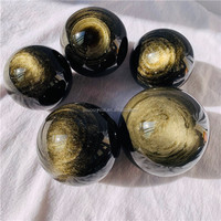 Boule obsidienne noire dorée naturelle, vente en gros, 15mm