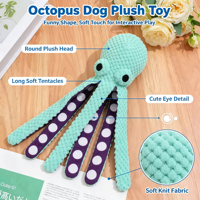 Jouet pour animaux de compagnie en peluche pieuvre - Résistant aux morsures - Fonction de grincement - Parfait pour le jeu interactif - Remplissage en coton PP
