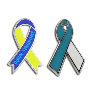 Hersteller Emaille Awareness Blau Gelb Band Anzug Hut Kleidung Abzeichen Broschen Revers Down Syndrom Awareness Pin