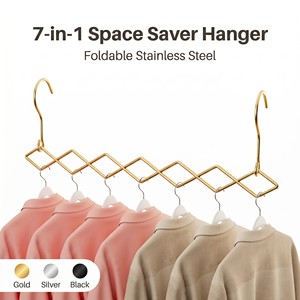 Porte-vêtements multicouche en acier inoxydable <span class=keywords><strong>HL</strong></span>, gain de place, organisateur de placard magique, double crochet, support vertical et horizontal - Product Image 1