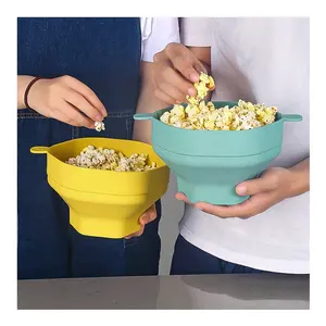 Herramientas fáciles de cocina plegables de silicona de alta calidad, Cubo de palomitas de maíz para microondas, fabricante de cuencos con tapa